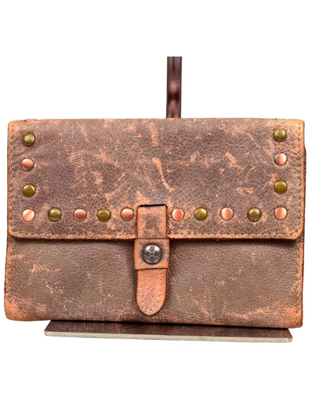 Patricia Nash Brown Italian Leather Studded Trifold Wallet